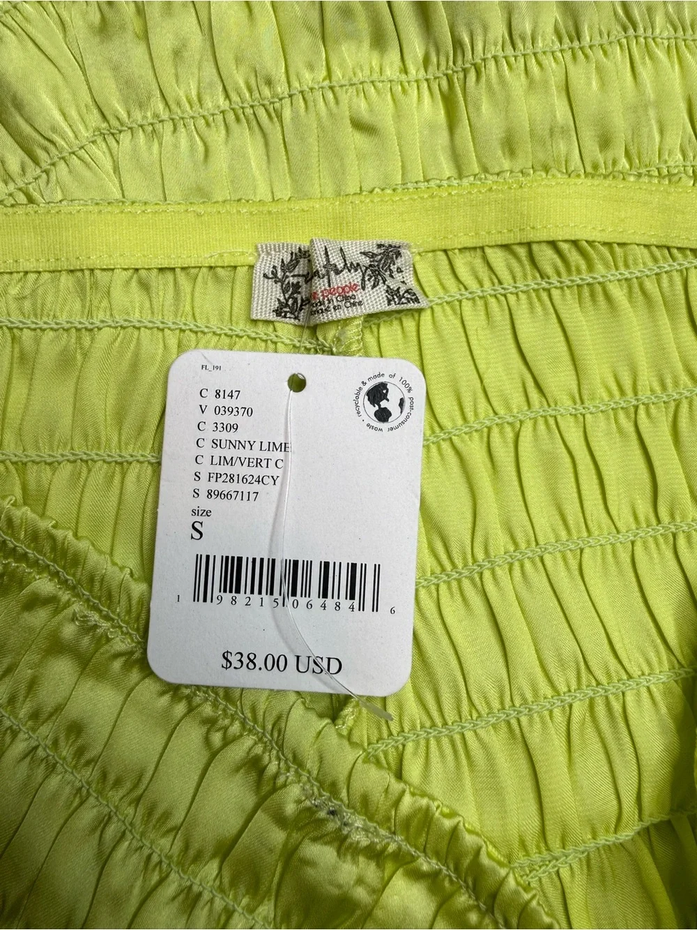 Free People Intimately Ruched High Waist Shortie Sunny Lime Green small